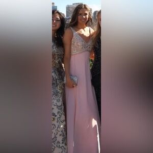 Selling Pronovias Long Pink Beaded Dress with Open Back.